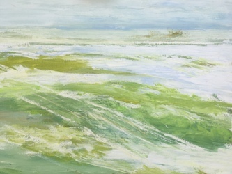 Hoog water uiterwaard loopt onder, acryl op linnen 80x120 cm